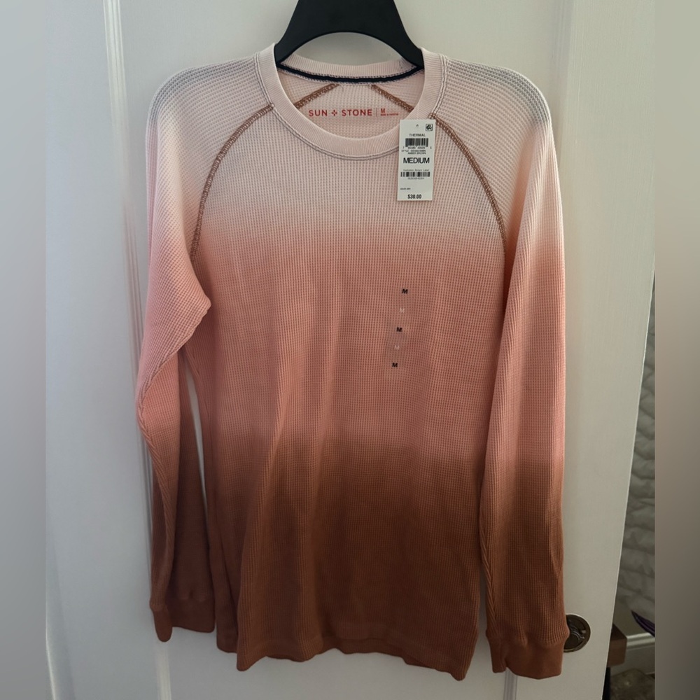 Men's Dip Dyed Long-Sleeve Thermal Crewneck Shirt